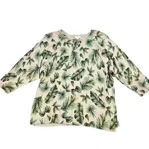 J Jill Women’s Palm Leaf Printed Sweater Pullover Size Med Lightweight Casual